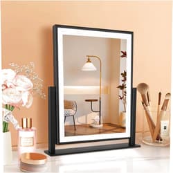 Beelux Makeup Mirror with Lights, Fashion Lighted Vanity Mirror with Dimmable Light, Smart Control, Adjustable Warm White/Natural/Daylight, Birthday Wedding Present, 360°Rotation (Black, 13 inch)