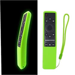 Qzanyee Life BN59-01312A Voice Controlled TV Remote with Silicone Case for Samsung Smart TV QN49Q70R QN49Q7DR QN55Q70R QN55Q7DR QN65Q70R QN65Q7DR QN75Q70R QN75Q7DR QN82Q70R QN82Q7DR QN85Q70R QN85Q7DR QN85Q7DRAF Black remote + Fluorescent green case