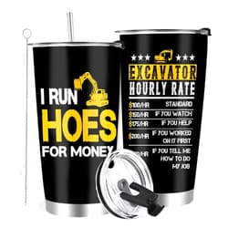 Farecnt Excavator Gifts for Men, Funny Heavy Equipment Operator Stainless Steel Tumbler with Lid Straw 20oz