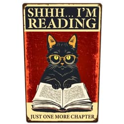 SUPERDANT Black Cat Tin Sign Cat Reading Signs Cats Metal Tin Signs Retro Reading Quotes Metal Wall Art Bar Sign Funny Wall Plaque for Bedroom Living Room Library Man Cave Decor