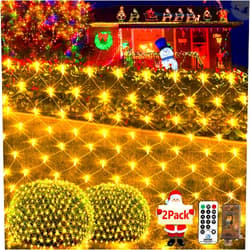 KNONEW 2-Pack 360 LEDs Christmas Net Lights 13ft x 6.6ft Outdoor Mesh Lights Connectable Waterproof 8 Modes & Timer Plug-in Net Fairy Lights for Bushes Garden Party Wedding Holiday,Warm White