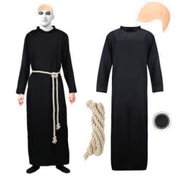 Mepase Set of 4 Halloween Black Uncle Costume Set with Tunic Hooded Robe Cord Belt Latex Bald Cap Makeup Black Cream for Cosplay Family Costume Adults Party