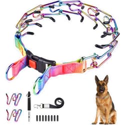 Hanbramo Dog Prong Traing Collar,Choke Pinch Collar for Dogs [2 Extra Links][Dog Whistle][Color] with Martingale Chain and Rubber Caps, No Pull Dog Collar for Medium Large Breed Dogs [Small]