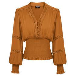 SCARLET DARKNESS Renaissance Shirt Women Boho Long Sleeve V Neck Smocked Peasant Tops