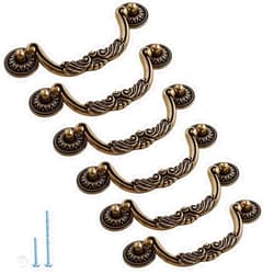 ESreake 6PCS Antique Bronze Drop Bail Pulls,Vintage Carved Cabinet Pulls Handles,3.8