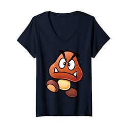 Super Mario Womens Super Mario Goomba Big Face V-Neck T-Shirt