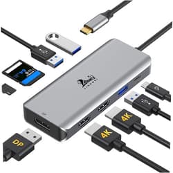 LIONWEI USB C Docking Station Dual Monitor, 9-in-1 Triple Display USB C Hub Multiport Adapter for Dell/HP/Lenovo/Surface Pro Laptop, USB C to 2 HDMI, DisplayPort, 87W PD, 3 USB, SD/TF Card Reader