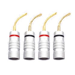 SHTCSZBA 4 Pcs Braided Wire Speaker Banana Plugs Audio Jack Connector for Speaker Cable, AV Receivers, Amplifiers, Surround Sound, Corrosion-Resistant (2 Pcs Black and 2 Pcs Red)