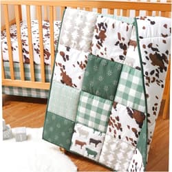 The Peanutshell Crib Bedding Set for Boys or Girls, Neutral 3 pc Cow Print Baby Bedding, Barnyard Western Nursery Decor