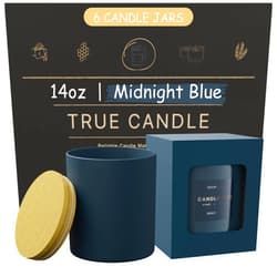 True Candle Jars 14 oz - Empty Candle Jars Making Candles - Bulk Candle jar Bulk - Glass Candle Jars lids - Candle Vessels Candle Making - Empty Candle Vessels lids, Candle Vessel Bulk, (6pcs) (14oz)