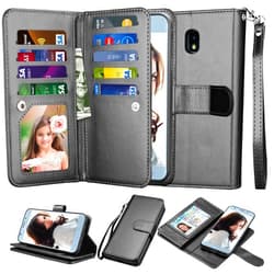NJJEX Wallet Case for Galaxy J3 2018/Eclipse 2/J3 Orbit/J3 Achieve/Express Prim 3/Amp Prim 3/J3 Aura/Sol 3/J3 V 3rd/J3 Star, PU Leather Card Slots Holder Flip Cover Case for Samsung J3 Orbit [Black]