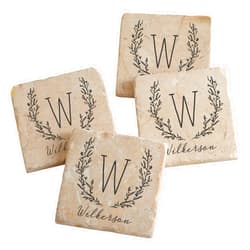 Personalization Universe Farmhouse Floral Personalized Tumbled Stone Coaster Set - Custom with Name & Initial, Set of 4 Marble Stone Coasters, Wedding Gifts, Housewarming Gift Ideas, Bar Table Décor