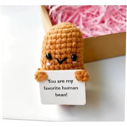 Kcsznk Handmade Crochet Coffee Bean and Coffee Cup Desk Buddy,Handmade Emotional Support Coffee Bean Gift,Favorite Human Coffee Bean Knitting Doll Ornaments,Coffee Lover Gift,Crochet Desk Buddy (Coffee Bean)