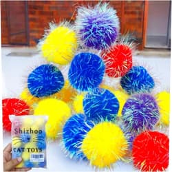 Shizhoo 10 Pieces Sparkle Pom Pom Balls for Cat - Interactive Glitter Balls, Multicolor, Size of 2 inches, Best as Kitten Play Toys…