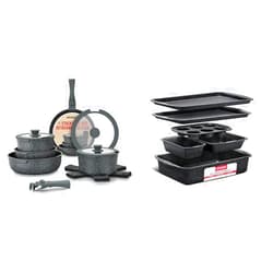 Bakken- Swiss Bakken-Swiss Detachable 15-Piece Cookware Set – Granite Non-Stick – Eco-Friendly & Bakeware Set – 6 Piece – Stackable, Deluxe, Non-Stick Baking Pans for Professional and Home Cooking