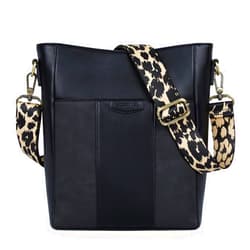 Missnine Crossbody Bags for Women Vegan Leather Crossbody Purse Fashion Shoulder Bucket Bag with Adjustable Guitar Strap