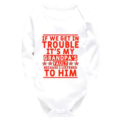 WOOYONGING If We Get In Trouble It's My Grandpa's Fault Baby Clothes Long Sleeve Infant Romper White