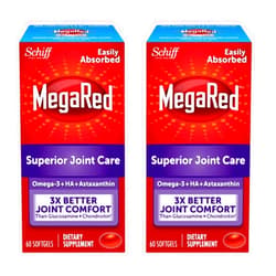 MegaRed 353mg Omega-3 Krill Oil Joint Care Supplement with EPA/DHA Fatty Acids, Antioxidants, Hyaluronic Acid, No Fishy Burp Aftertaste as with Fish Oil, 60 Count Softgels (2 Pack)