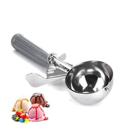 ZTTM Durable Commercial-Grade Thumb Press Food Disher/Ice Cream Scoop, 18/8 Stainless Steel Ice Cream Scoop, 4 oz, Size 8, Grey Handle