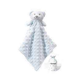 CREVENT Cozy Plush Baby Security Blanket Loveys for Baby Boys, Minky Dot Front + Sherpa Backing with Animal Face (Blue Bear)