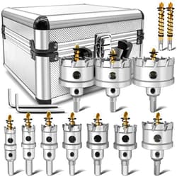 Zeliceka TCT 14 pcs Carbide Hole Saw Kit for Hard Metal, Heavy Duty Carbide Tungsten Carbide Tipped Hole Saw Set, with 1 Aluminum Box 2 Extra Pilot Drill Bits and 2 Hex Key