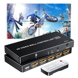 LUKFOCAB 4K HDMI Video Wall Controller 2x2, LUKFOCAB Video Wall Processor with 8 Splicing Modes, 180° Rotate, 3.5mm Audio Extractor, IR Remote, 4 TV Screen into 1 Wall Display 2x2, 1x2, 1x3, 1x4, 2x1, 3x1, 4x1