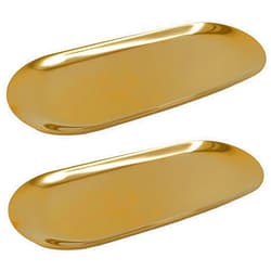 Sktaotao 2 Pieces Gold Jewelry Tray(9 Inch) - Hand Towel Storage Tray, Bathroom Vanity Tray,Stainless Steel,Oval