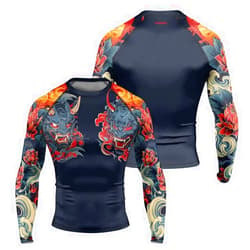 AUREIKA Samurai Men's Long Sleeve Rash Guard Jiu Jitsu Loose Fit Compression Shirt MMA BJJ Grappling Workout & Training