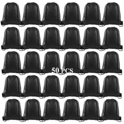 KUUQA 50Pcs Black Drawstring Backpack Bag Sack Drawstring Bags Bulk String Bags Storage Bags for Sport Gym Traveling
