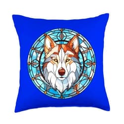Siberian Husky Design Fantastic Design NANDI,LLC Siberian Husky Dog Owner Stained Glass Full Face Art Design Throw Pillow, 18x18, Multicolor