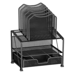 Simple Trending Mesh Desk Organizer with Sliding Drawer, Double Tray with 5 Sections File Bookshelf, Black