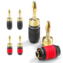 FosPower Deadbolt Banana Plugs 2 Pairs / 4 pcs, Screwless Type 24k Gold Plated Banana Speaker Plug Connectors for Speaker Wire, Home Theater, Audio/Video Receiver and Sound Systems