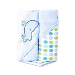 Spasilk Bath Hooded Towels & Washcloths Set for Babies, 2 Hooded Terry Bath Towels & 2 Washcloths, Blue Whale
