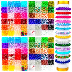 XSEINO 2400 PCS 8mm Glass Beads Bracelet Making Kit, 47 Colors Crystal Beads for Jewelry Making and DIY Crafts，4 Box Round Beads Suitable for Beginners