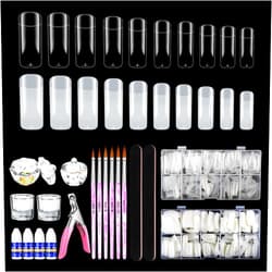 Yokilly Nail Brush Set, 6 PCS Acrylic Nail Art Brush Nail Polish Brush 4PCS Crystal Dappen Dish for Acrylic Nails & 1000 PCS Clear Nail Tips for Professional Acrylic Nails with Nail Clipper, Nail File