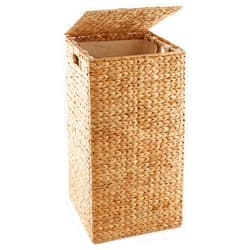 Casafield Laundry Hamper with Lid and Removable Liner Bag - Natural, Woven Water Hyacinth Square Laundry Basket Sorter for Clothes and Towels