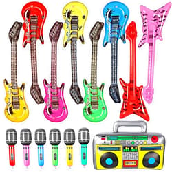 BBTO 15 Pcs Inflatable Rock Star Toy Set Include Blow up Guitars, Inflatable Guitars, Microphones, Inflatable Boom Box Blow up Instruments for Rock and Roll Party Concert Theme Party