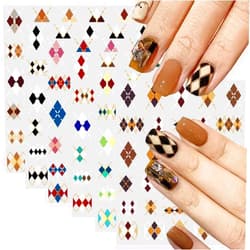 BSBTBZ 6PCS Autumn Winter Nail Art Stickers - Nail Art Supplies Caramel Color Plaid Pattern 3D Self Adhesive Rhombus Plaid Nail Decals Exquisite Fashion Design Decal for Sliders Transfer foil Nails Accessori