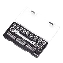 LEONTOOL 36 PCS Socket Ratchet Wrench Set - 8.5 Inches - Chrome Vanadium Steel - Quick-Release - Metric Ratcheting Combination Wrench Set
