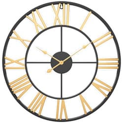 EURSON Large Wall Clocks Non-Ticking Silent 24 inch Battery Operated Oversized Metal Round Roman Numerals European Industrial Wall Clocks for Home Kitchen Living Room Office Decor