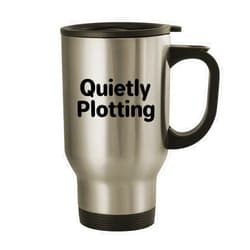 Molandra Products Quietly Plotting - 14oz Stainless Steel Travel Mug, Silver