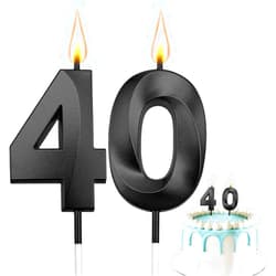 VueuKiGE Black 40th Birthday Candles, Number 40 Candles, Happy Birthday Candle for Cake, 3D Designed Number Cake Toppers Decorations for 40th 40 Year Old Women Men Wedding Anniversary Parties Celebrations