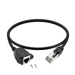 QIANRENON RJ50 10P10C Male to Female Extension Cable Panel Screw Mount Shielded Cat 5E 26AWG for Motorola Radio Barcode Scanning Laser Printing Industrial Equipment etc., 1.97Ft (0.6m)