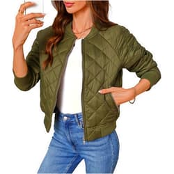 FIOPHY Women's Quilted Jackets Lightweight Zip up Bomber Jacket Long Sleeve Y2K Casual Jacket Coat with Pockets