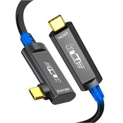 GeoHN.G USB C Fiber Optic Cable Right Angle 33FT, 10Gbps Active Optical USB 3.2 Gen2 Cable with German SiliconLine Chip, Long Distance for Machine Vision, Logitech 4K Camera, VR/AR, Video Conference