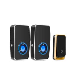 AURTEC 【No Battery Required】Wireless Doorbell Waterproof, AURTEC Door Chime Kit with 2 Plug-in LED Flash Receivers & 1 Press Self-powered Transmitter, 51 Chimes and 4 Volume Levels, Black