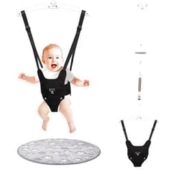 G TALECO GEAR Baby Jumper, Baby Jumper Doorway with Adjustable Strap, Easy to Assemble, with a Soft Rug (Black)