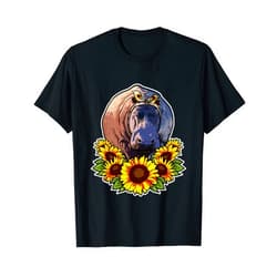 Sun Summer Baby Hippo Lover Gift Idea Cute Hippopotamus Gift Sunflower Decor Hippo T-Shirt