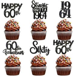 VCGUDOE 30PCS 60th Birthday Cupcake Toppers 60th Birthday Decorations for Men 60th Birthday Decorations for Women 1964 60th Birthday Decorations Cheers to 60th Birthday Party Decorations