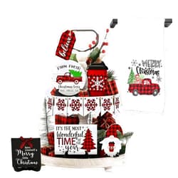 Nana Threads Wood Black Signs and Flour Sack Towel Set - Christmas Tree and Coffee Bar Decorations - Perfect Coffee Bar Accessories for Christmas Tiered Tray, Hot Cocoa Bar - 12 Wood Pieces
